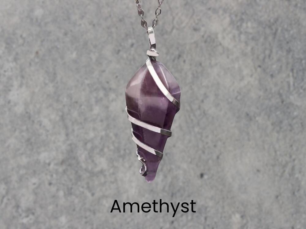 Amethyst Silver Wrapped Necklace Boho Fairycore Silver Chain